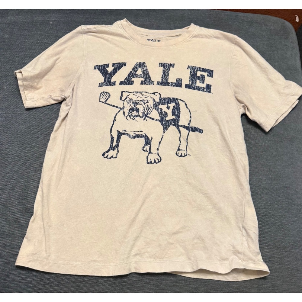 Yale University Bulldog Graphic T-Shirt Beige Youth XL 14/16 Golf Bulldog Mascot